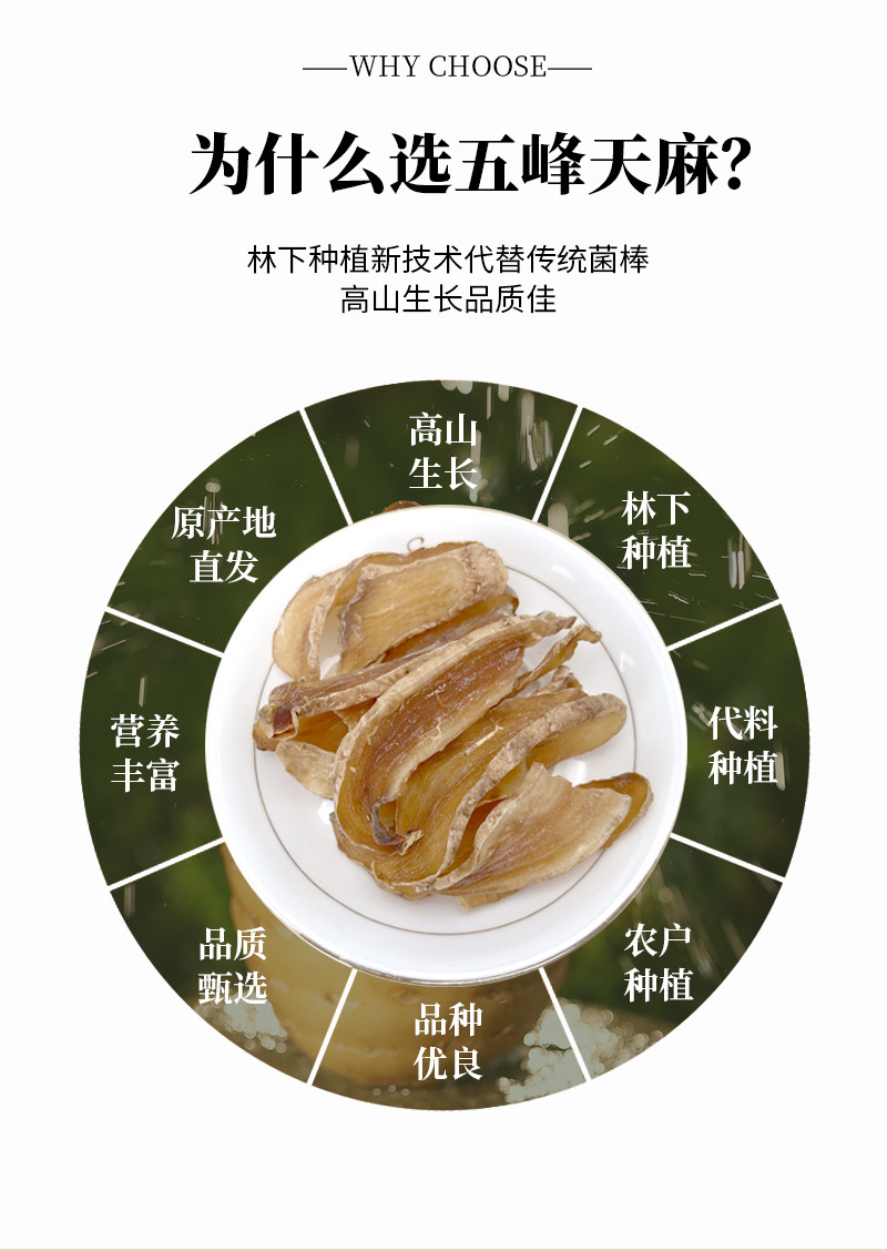 陵溪涧 五峰高山天麻片非野生无硫100g