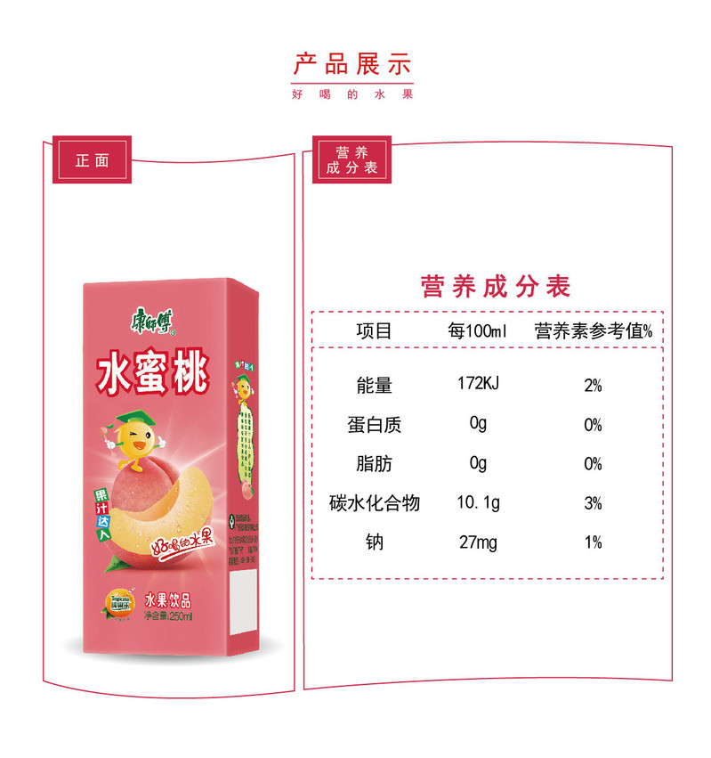 康师傅 水蜜桃果汁饮料果味果汁聚会饮品250ml*24盒瓶新旧包装随机发