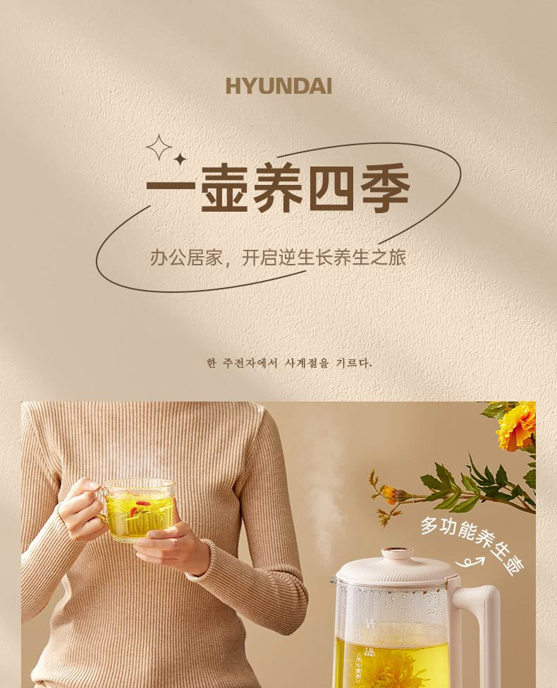 HYUNDAI 【邮乐官方直播间】养生壶 智能菜单全自动保温宿舍家用办公煮茶