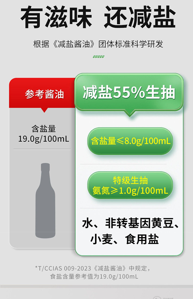 千禾 零添加酱油减盐55%特级生抽 500ml*2瓶