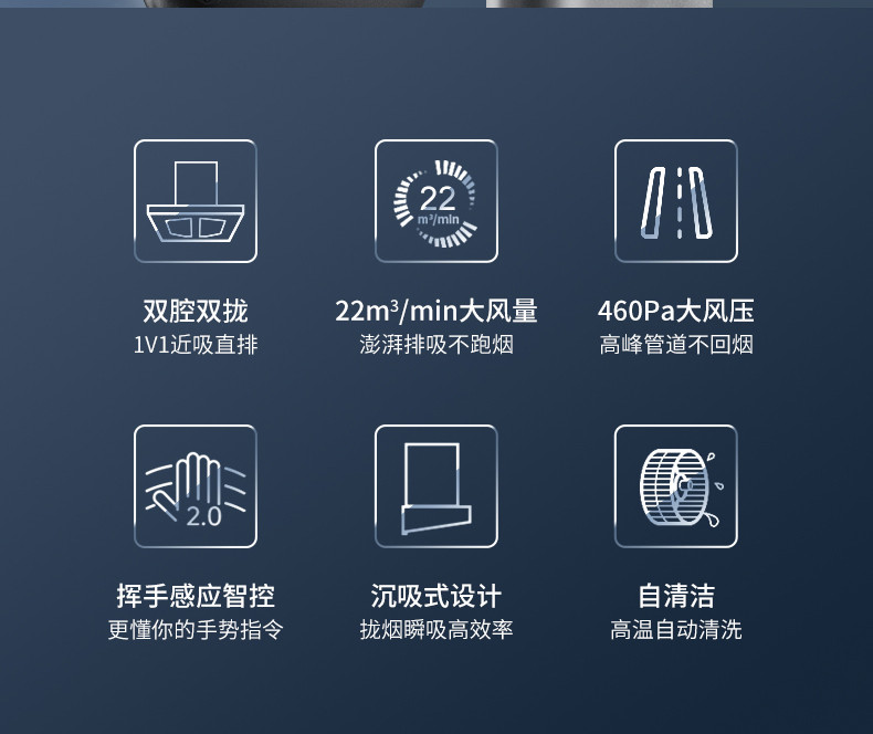 长虹/CHANGHONG 长虹（CHANGHONG）吸油烟机欧式欧式顶吸双腔双拢烟大吸力22立方一键瞬吸自清洁触控操控挥手控
