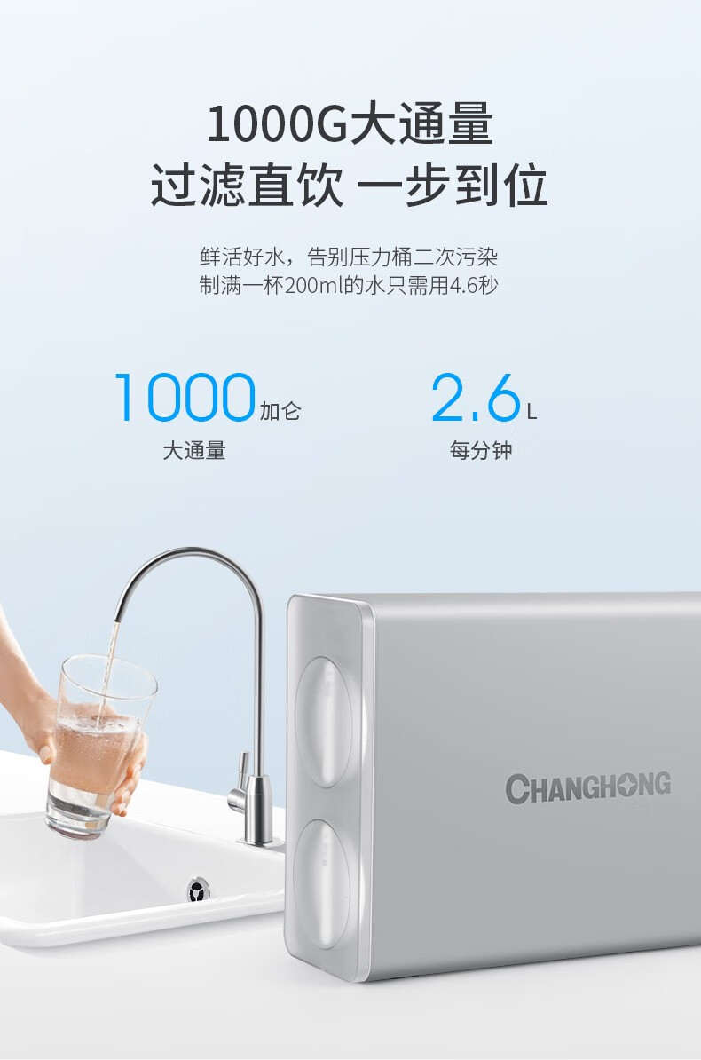 长虹/CHANGHONG 长虹（CHANGHONG） 1000G 净水器 5年长效滤芯 低废水比 畅享鲜活好水