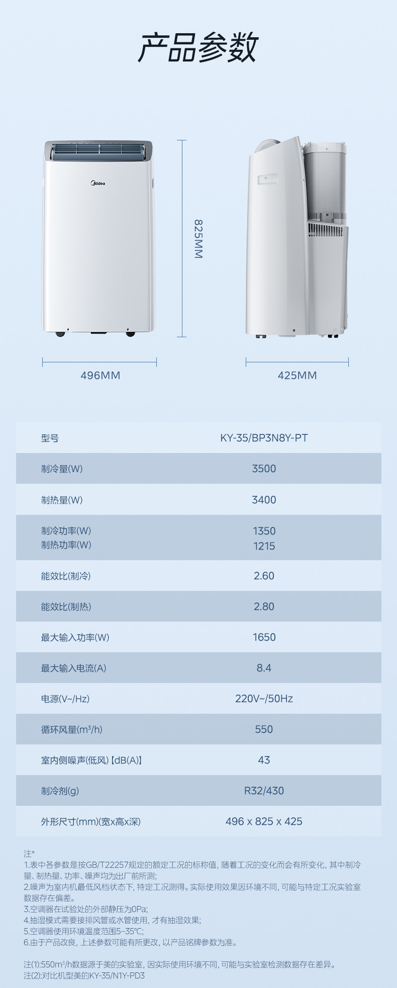 美的/MIDEA 移动空调1.5匹变频冷暖家用KYR-35/BP3N8Y-PT