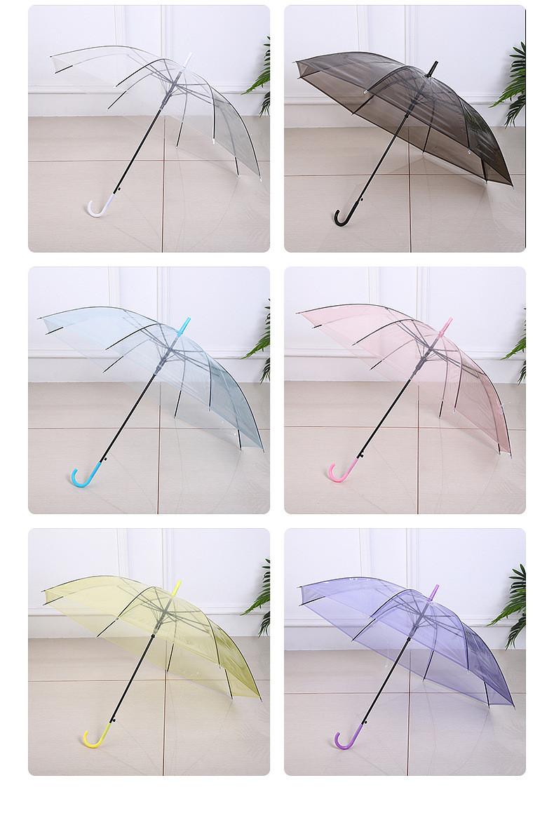 腾强飞雨 创意小清新长柄透明伞男女家用彩色直杆透明雨伞学生儿童上学专用