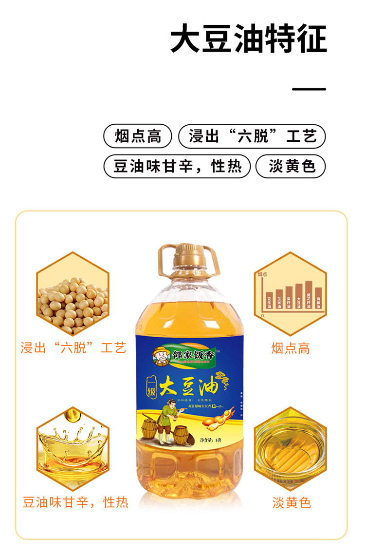 邻家饭香 非转基因 浸出一级大豆油 5L/桶 [广东省内包邮]