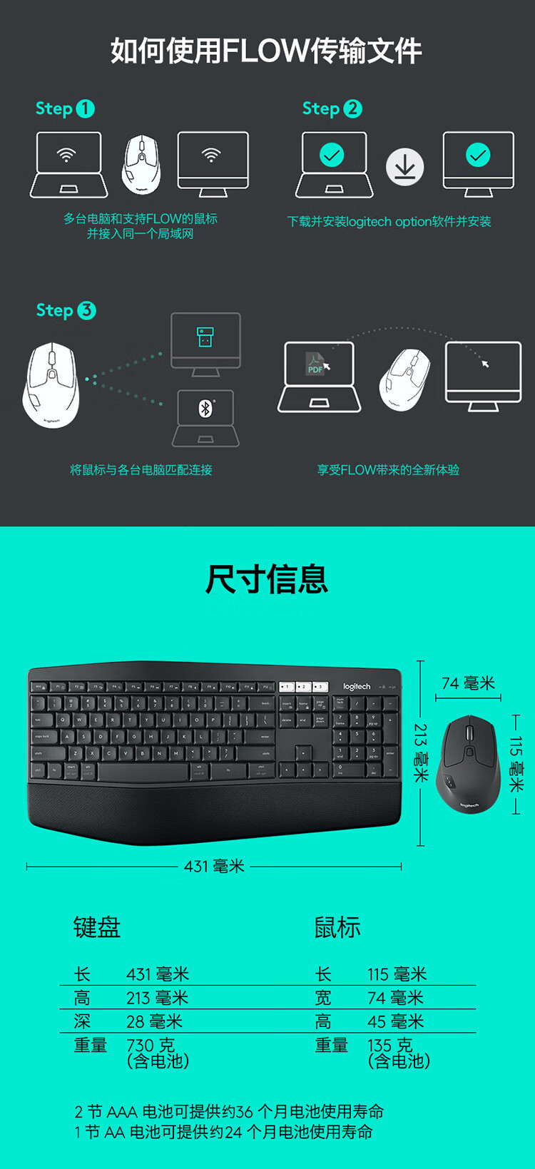 罗技/Logitech MK850 无线键鼠套装（蓝牙优联双模） 默认规格