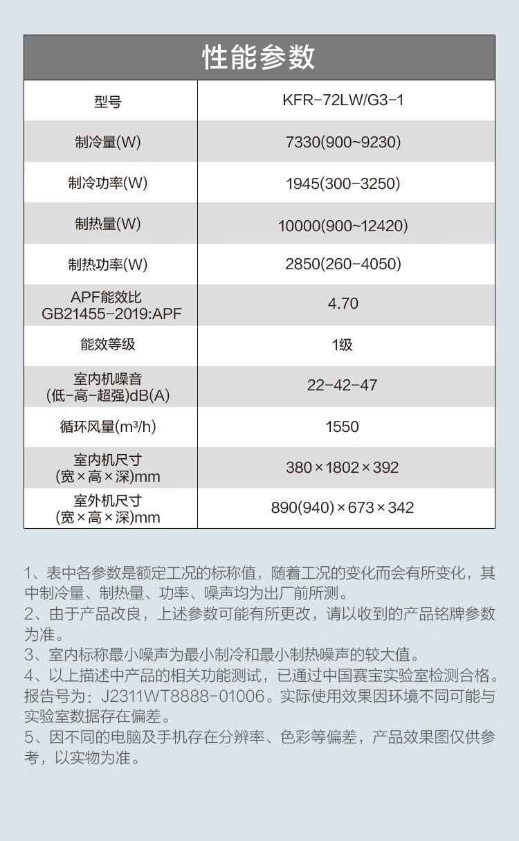 美的 3匹新一级能效变频冷暖客厅柜机KFR-72LW/G3-1