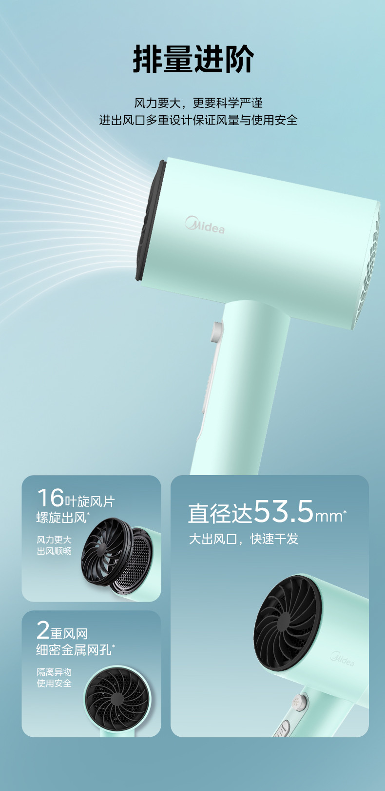 美的/MIDEA 美的电吹风家用吹风筒便携恒温护发速干低噪MB-AJ0701