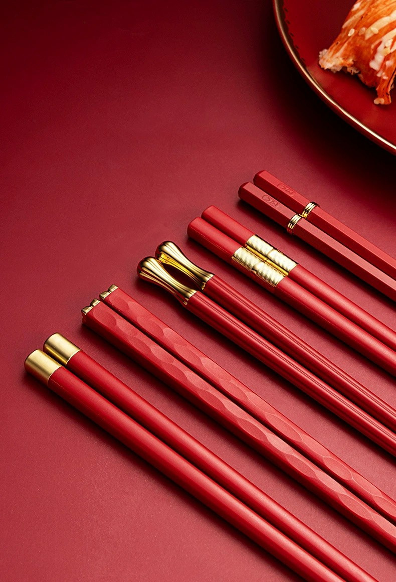 红色喜庆筷子家用一人一筷合金筷子家庭装新款5双
