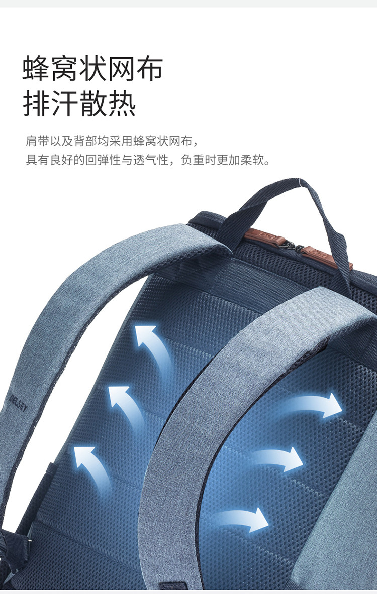 DELSEY 戴乐世休闲电脑双肩包约16L 蓝色00001560002