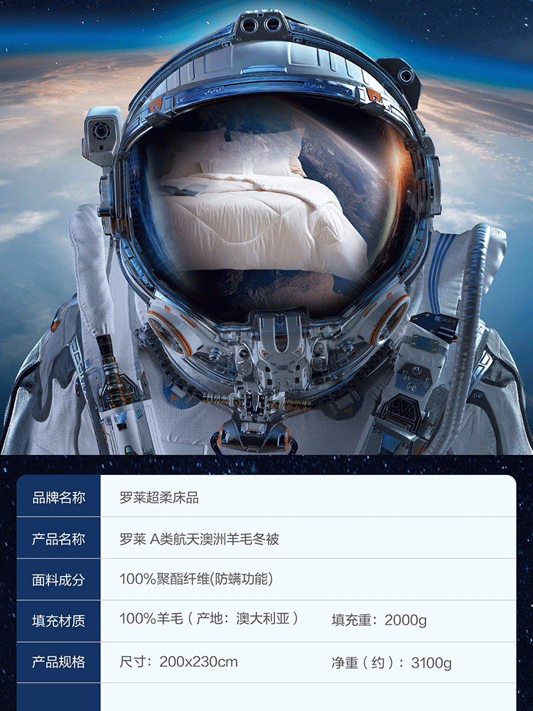罗莱家纺 罗莱 A类航天澳洲羊毛冬被