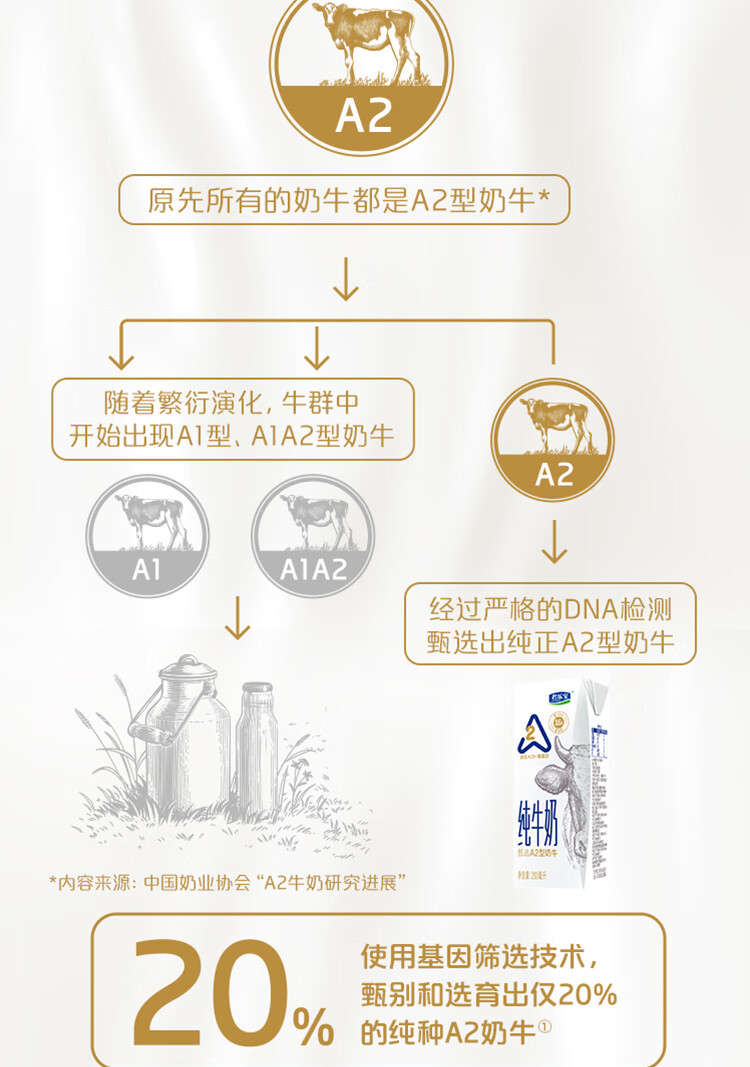 君乐宝 原生A2β-酪蛋白纯牛奶200ml*12礼盒装3.6g乳蛋白