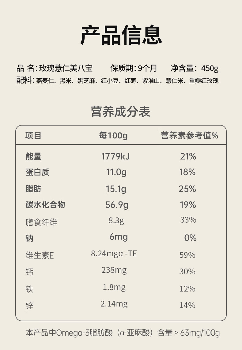 燕之坊 美八宝代餐粉450g玫瑰红枣黑芝麻粉五红粉早餐冲饮粉营养品