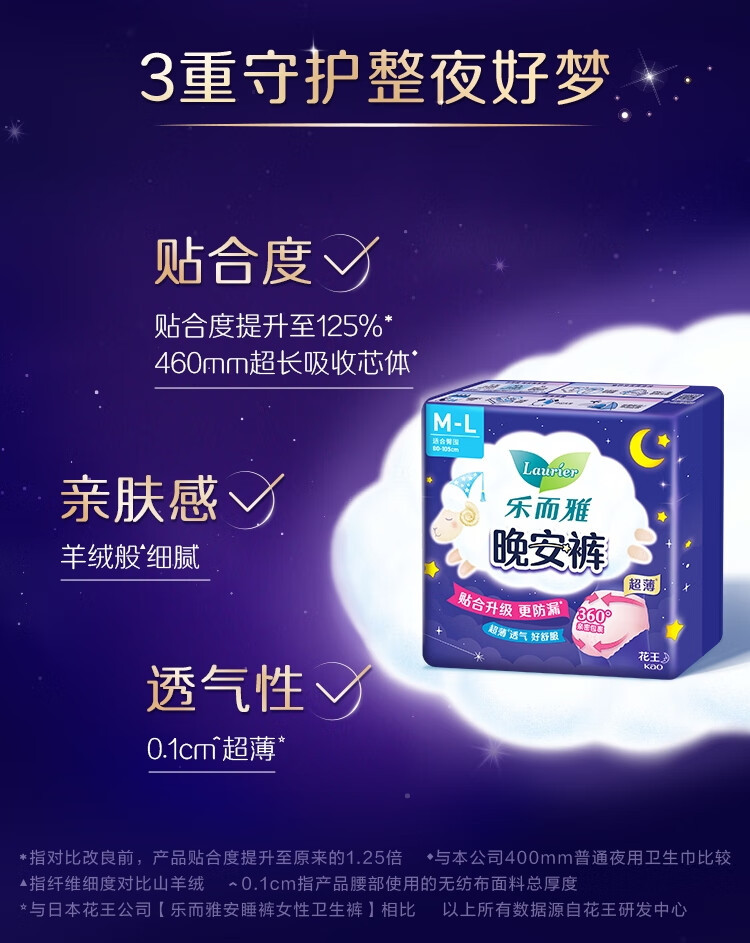 乐而雅 花王零触感卫生巾夜用组合36片