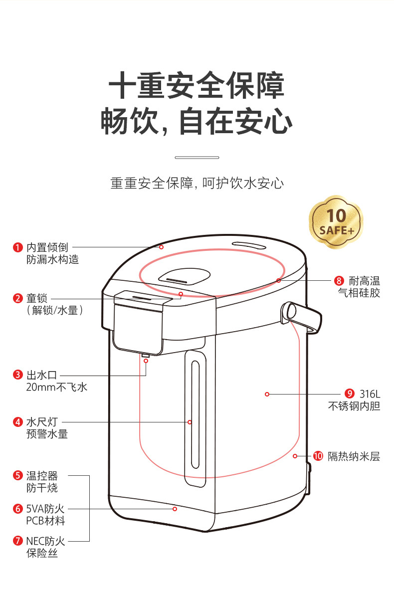 TOSHIBA  0涂层316L不锈钢电热水瓶5L TP-50DRTC(H）