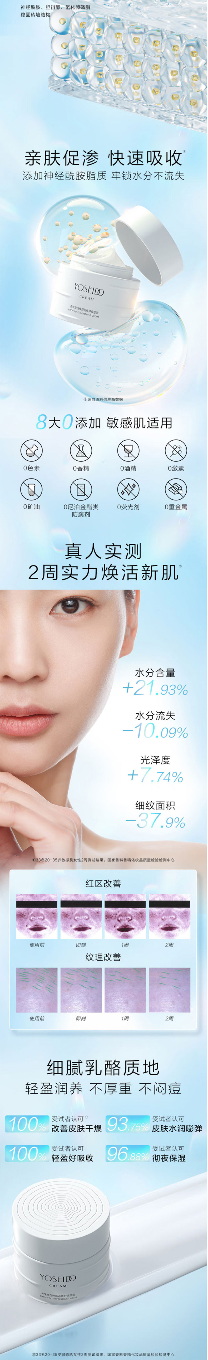 养生堂/YOSEIDO 白桦新肌修护保湿霜50g*1瓶 赠：桦树汁补水保湿面膜3片