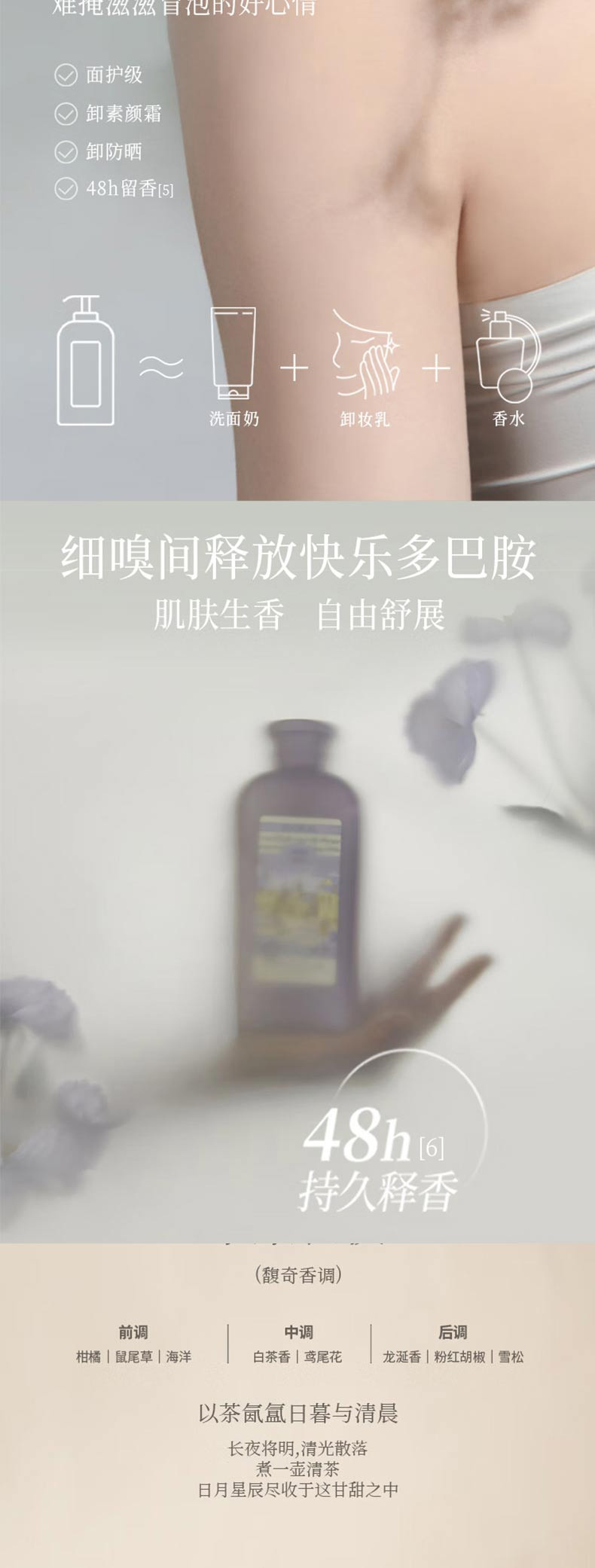 润培 馥奇香氛沁润沐浴露身体乳组合（茶染长夜）360g+250ml