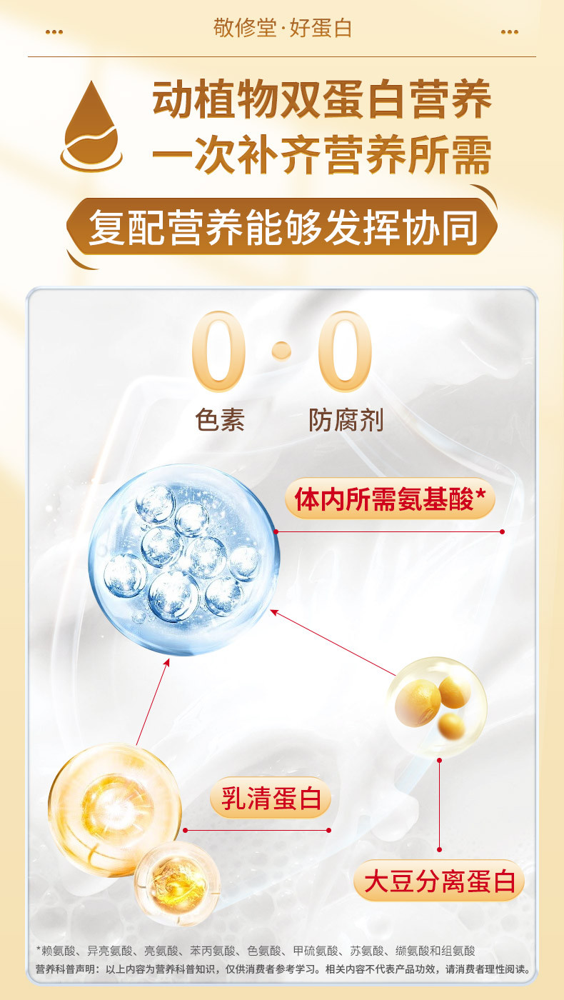 敬修堂 钙铁锌蛋白质粉1000g 青少年儿童免疫力乳清蛋白送礼营养品