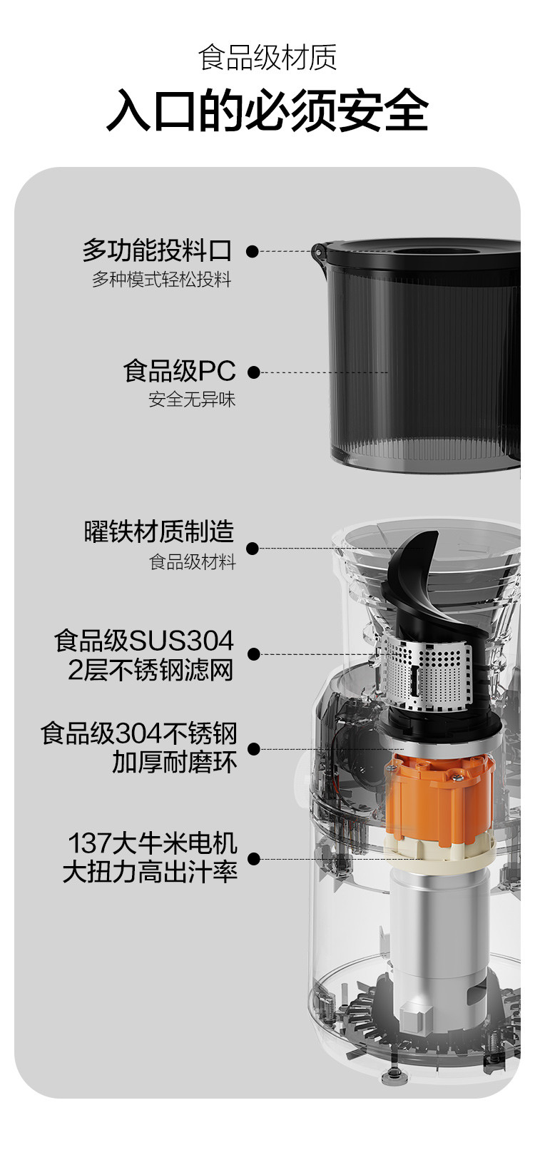 磨客 大口径混合榨原汁机 银灰色 M5-G