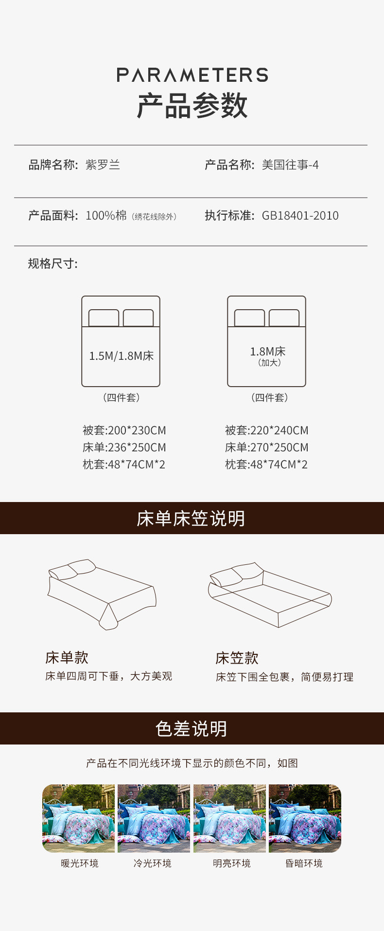 Violet紫罗兰 四件套 美国往事 全棉磨毛工艺款式印花