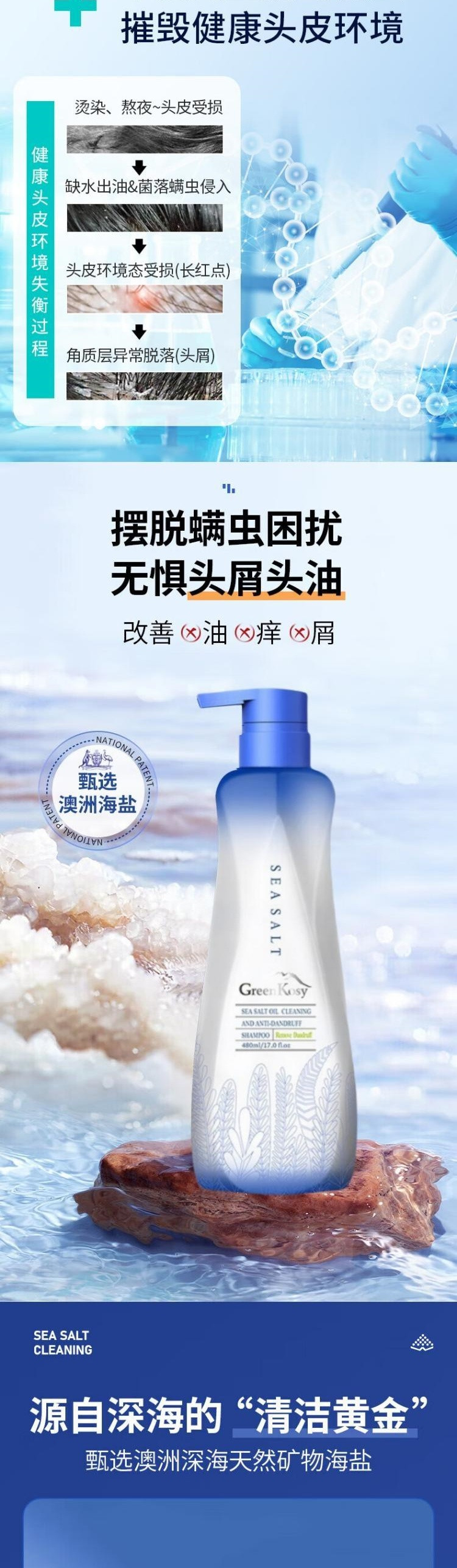 绿色溪谷 海盐净油去屑洗发乳480ml