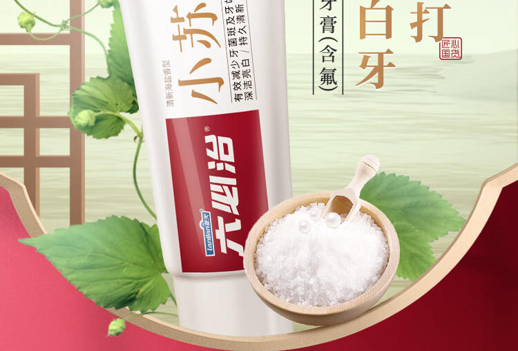 六必治 小苏打盐白牙膏 清新海盐 120g*3支