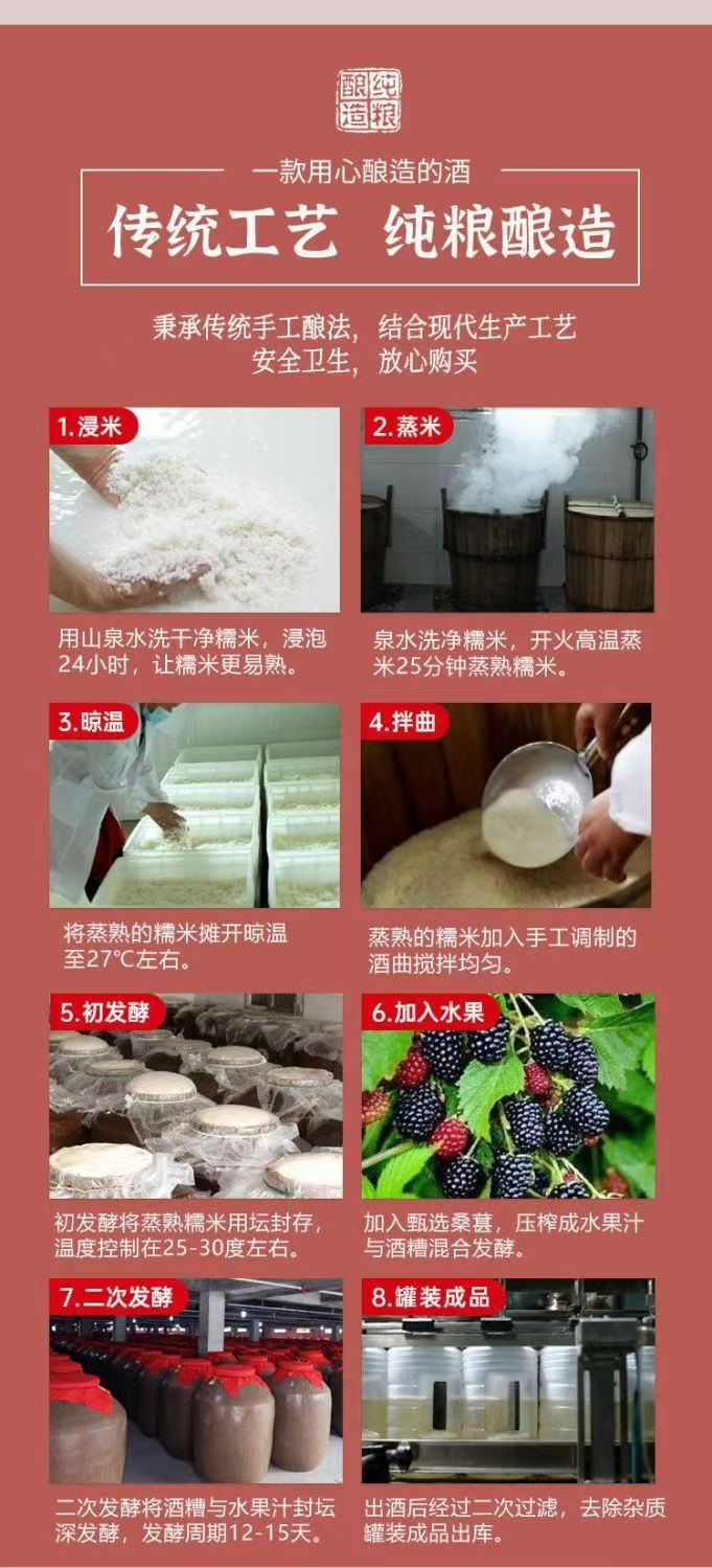 咪初源 桑葚酒桑果发酵酒低度甜型酒原浆糯米桑葚酒江西果酒1L/瓶