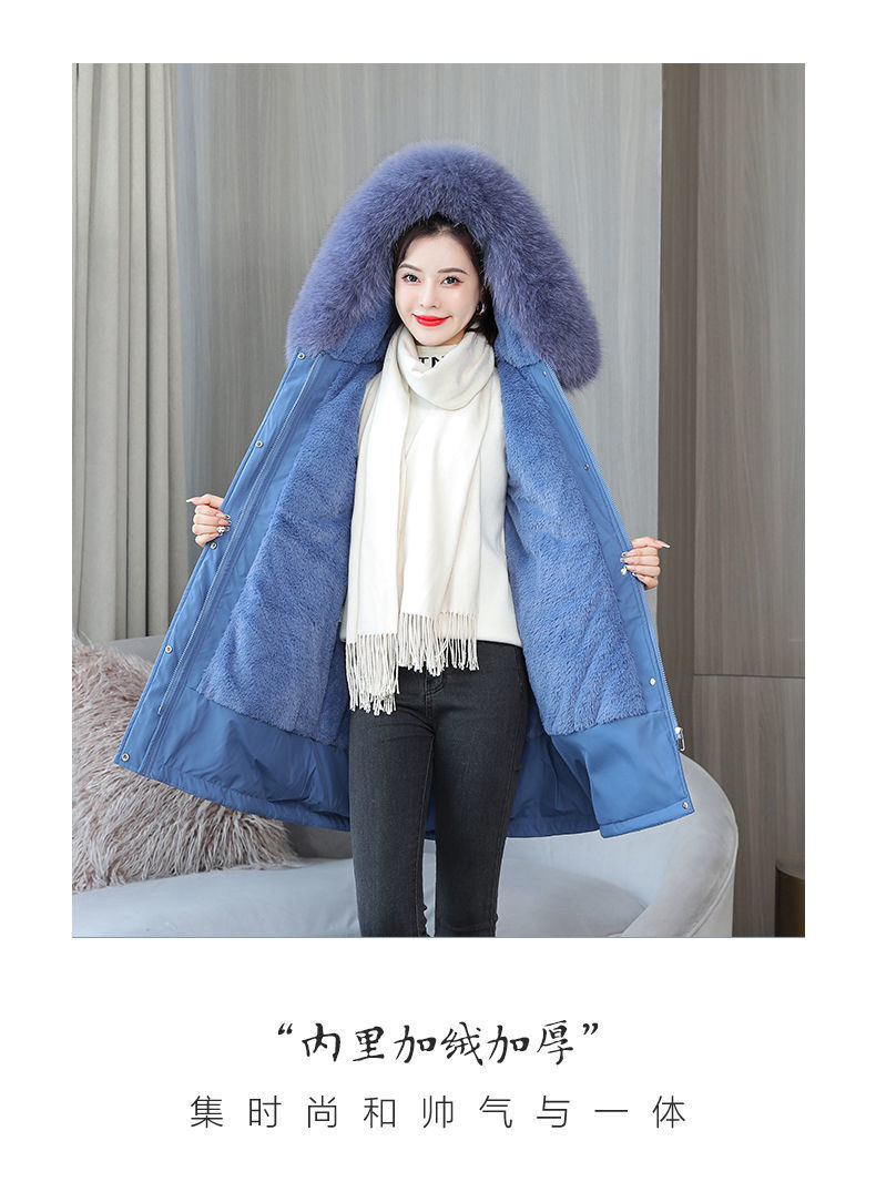 法米姿 派克服女中长款韩版加绒加厚新款冬季棉服大毛领外套