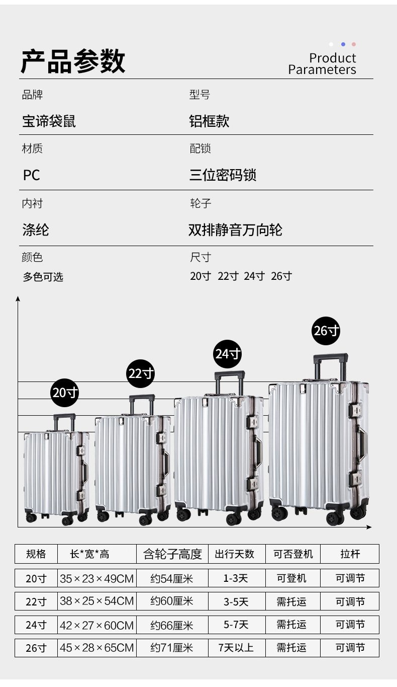 新益美 铝框旅行拉杆行李箱大容量复古20寸万向轮登机26男女爆款