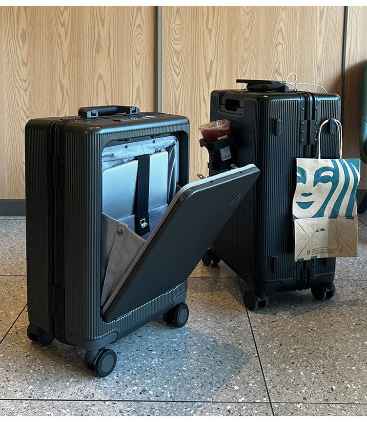 新益美 前开盖铝框拉杆行李箱20寸商务登机旅行箱22寸大容量PC密码