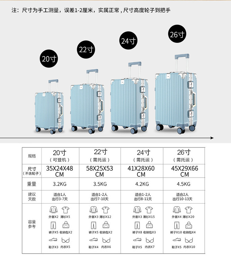 新益美 行李箱铝合金万向轮登机箱铝框拉杆箱20寸旅行密码箱