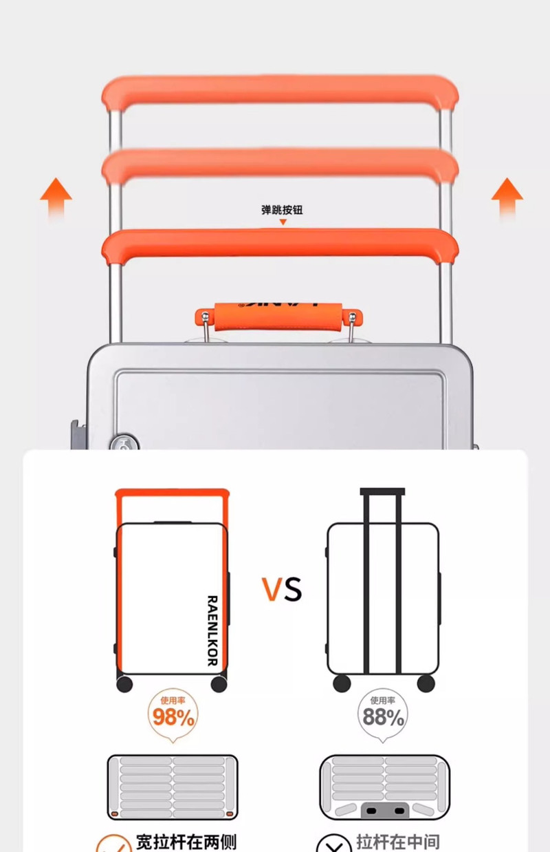 新益美 撞色20寸行李箱女铝框新款2024登机超轻22旅行宽拉杆箱子