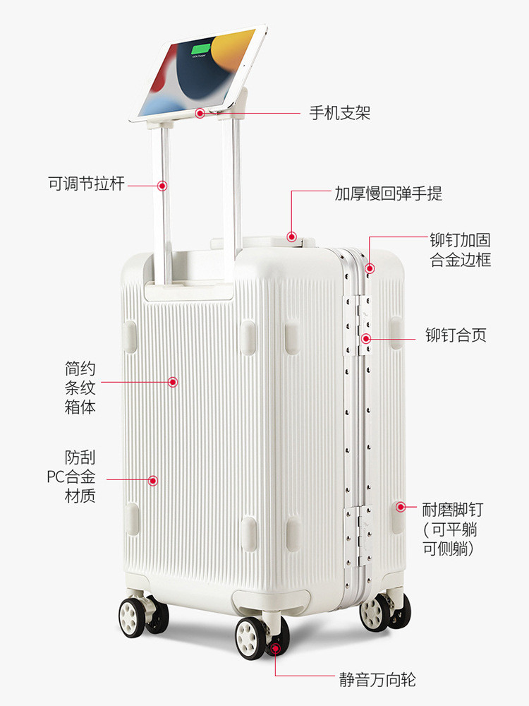 新益美 双提手行李箱20寸登机箱静音万向轮大容量37开复古锁