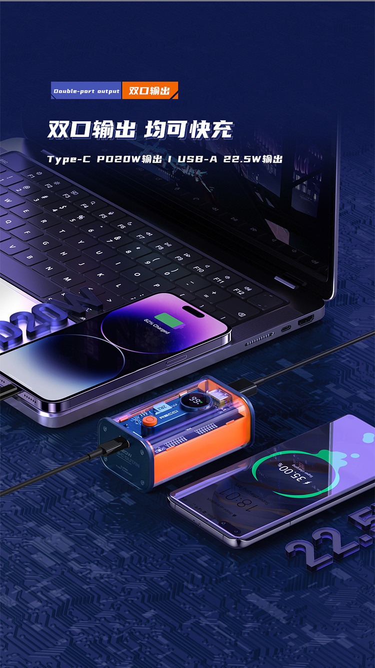 锐思/RECCI 火星系列透明双快充移动电源