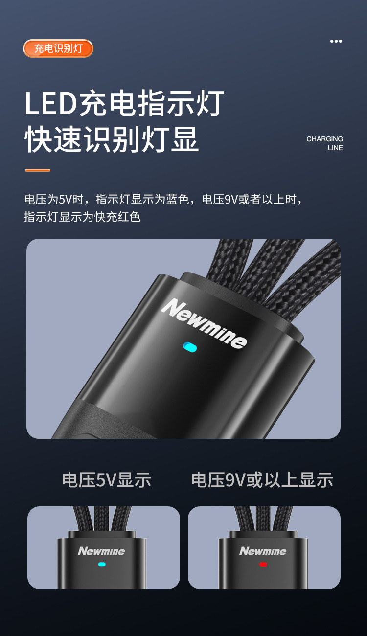 纽曼（Newmine） 二拖三充电线100W超级快充线通用尼龙编织1.5米加长