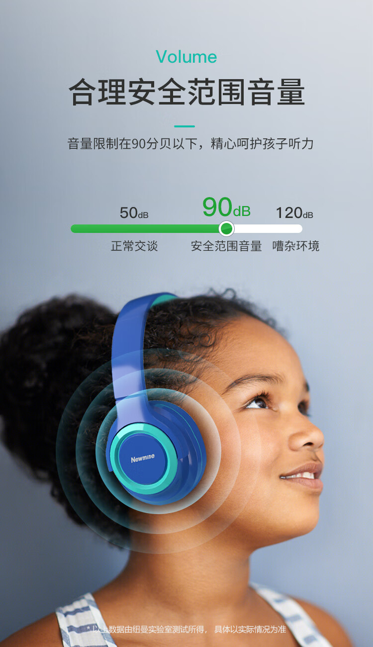 纽曼（Newmine） 儿童线控耳机耳麦低分贝网课有线头戴式高品质隔音折叠包耳式