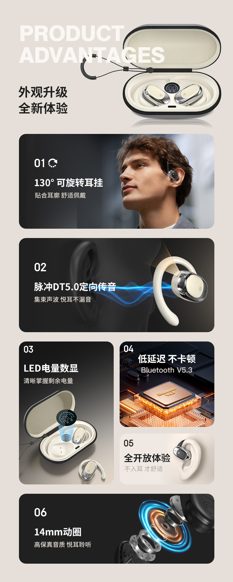 纽曼（Newmine） JM05至尊版OWS开放式蓝牙耳机挂耳双模式40小时超长续航