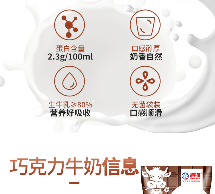  海河 牛奶巧克力味10袋*220ml 营养早餐奶新鲜日期国有牧场