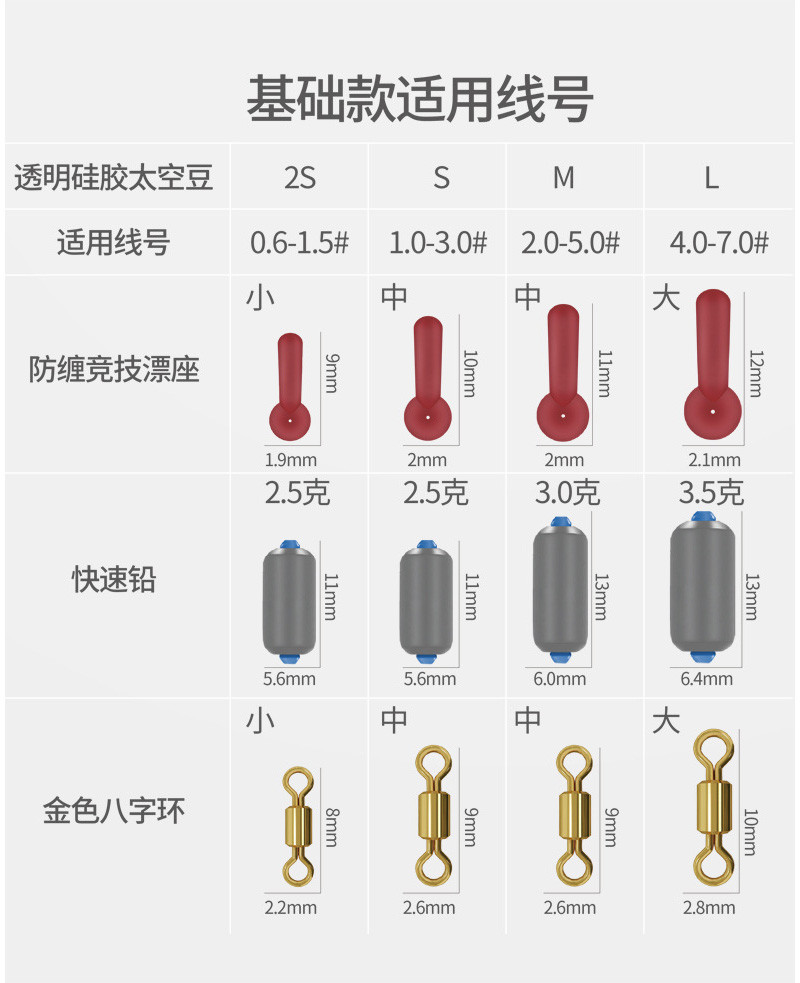 刺狐 钓鱼太空豆套装硅胶优质主线组渔具快速铅漂座八字环组合配件全套