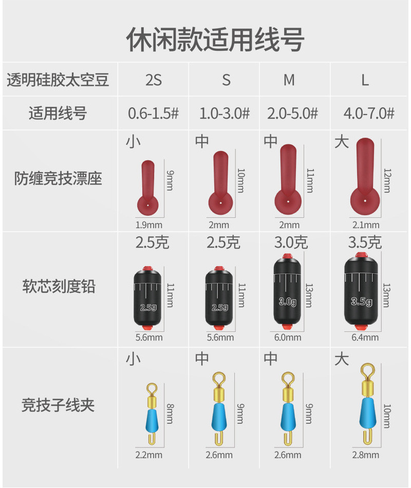 刺狐 钓鱼太空豆套装硅胶优质主线组渔具快速铅漂座八字环组合配件全套