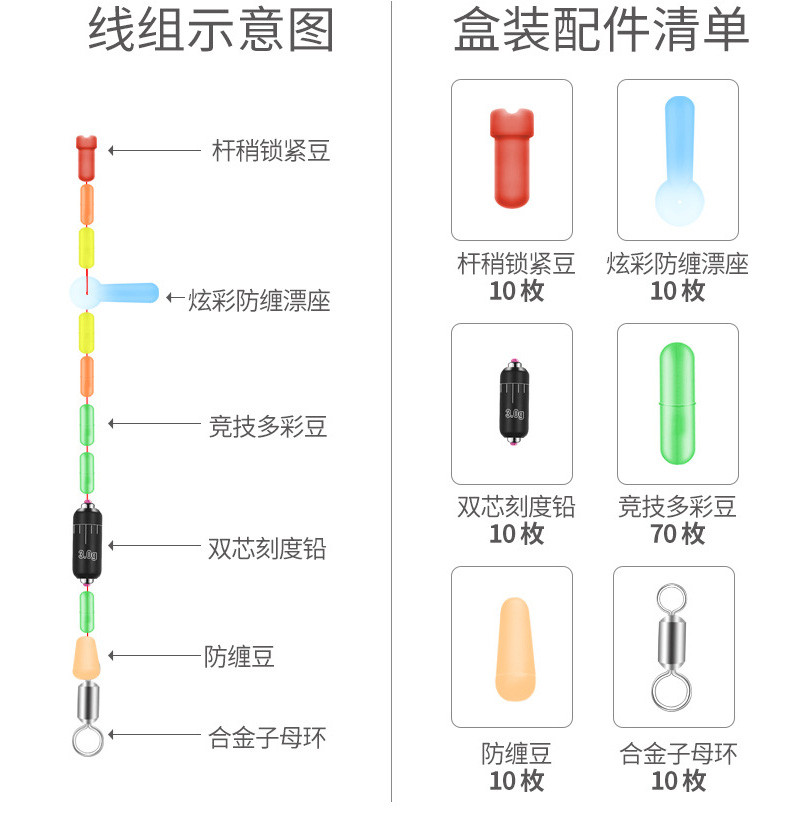 刺狐 钓鱼太空豆套装硅胶优质主线组渔具快速铅漂座八字环组合配件全套