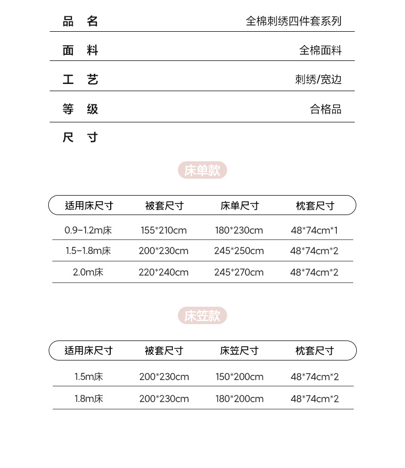 迹添雅 轻奢高级感全棉四件套纯棉重工刺绣床单被套床笠高档