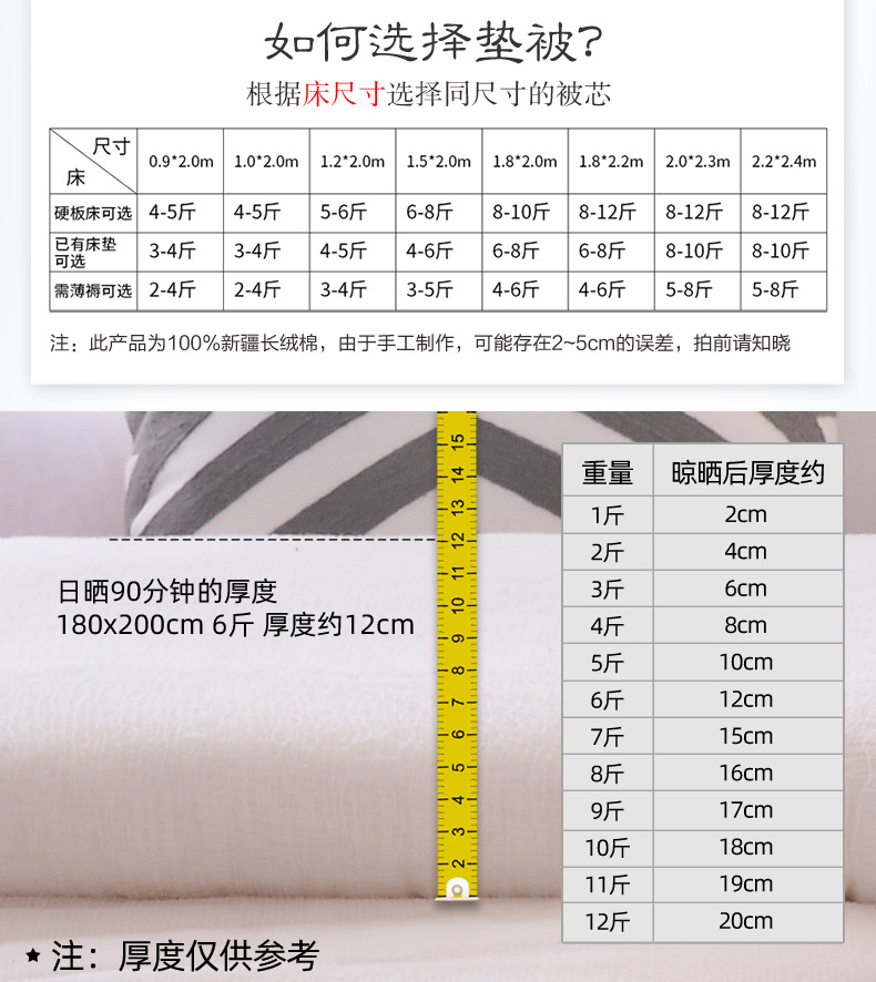 迹添雅 新疆棉花被子被芯春秋棉被夏凉空调被铺底棉絮床垫