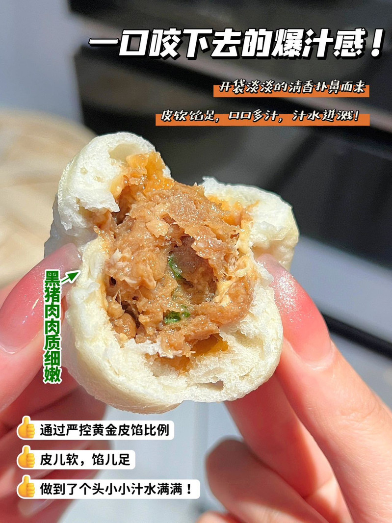 食者道 【纯手工制作】老面黑猪肉馅小笼包5包60只皮薄馅鲜