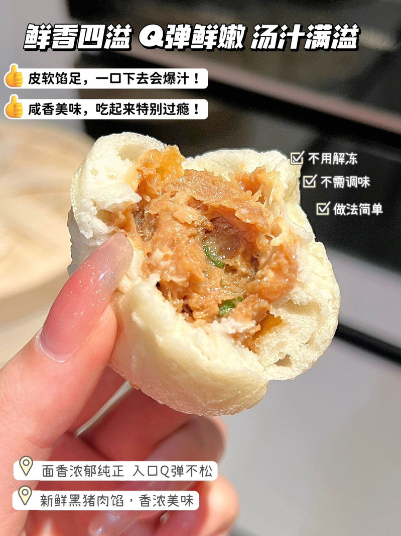 食者道 【纯手工制作】老面黑猪肉馅小笼包5包60只皮薄馅鲜