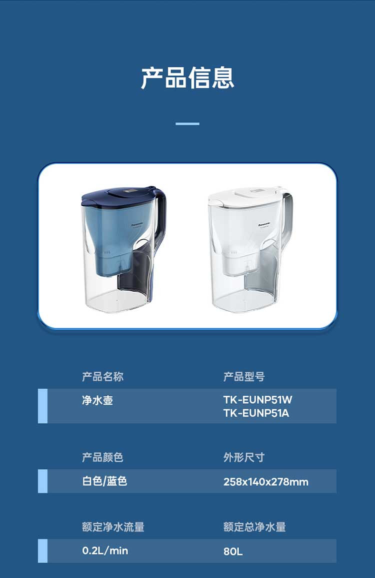 松下/PANASONIC 过滤净水器 厨房自来水过滤直饮水 4.2L水壶 TK-EUN