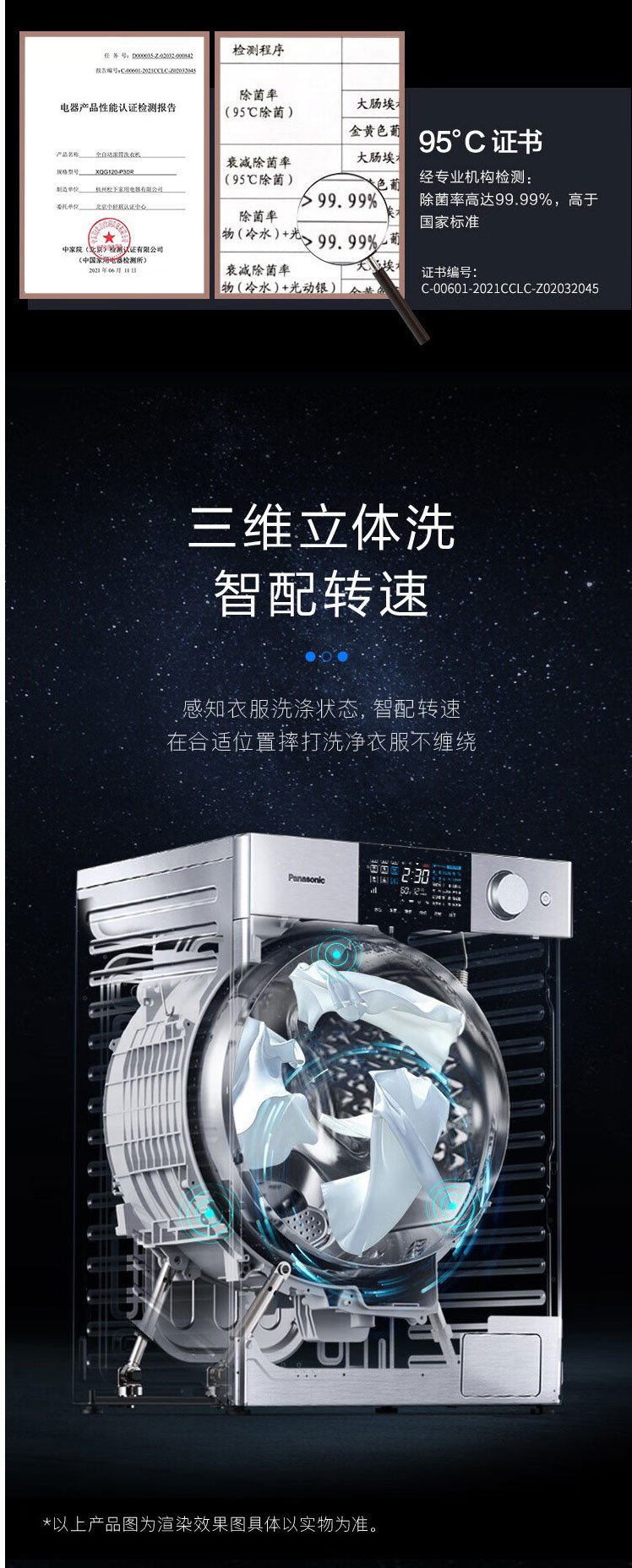 松下/PANASONIC 全自动滚筒洗衣机12公斤洗烘一体XQG120-P3DR 标准