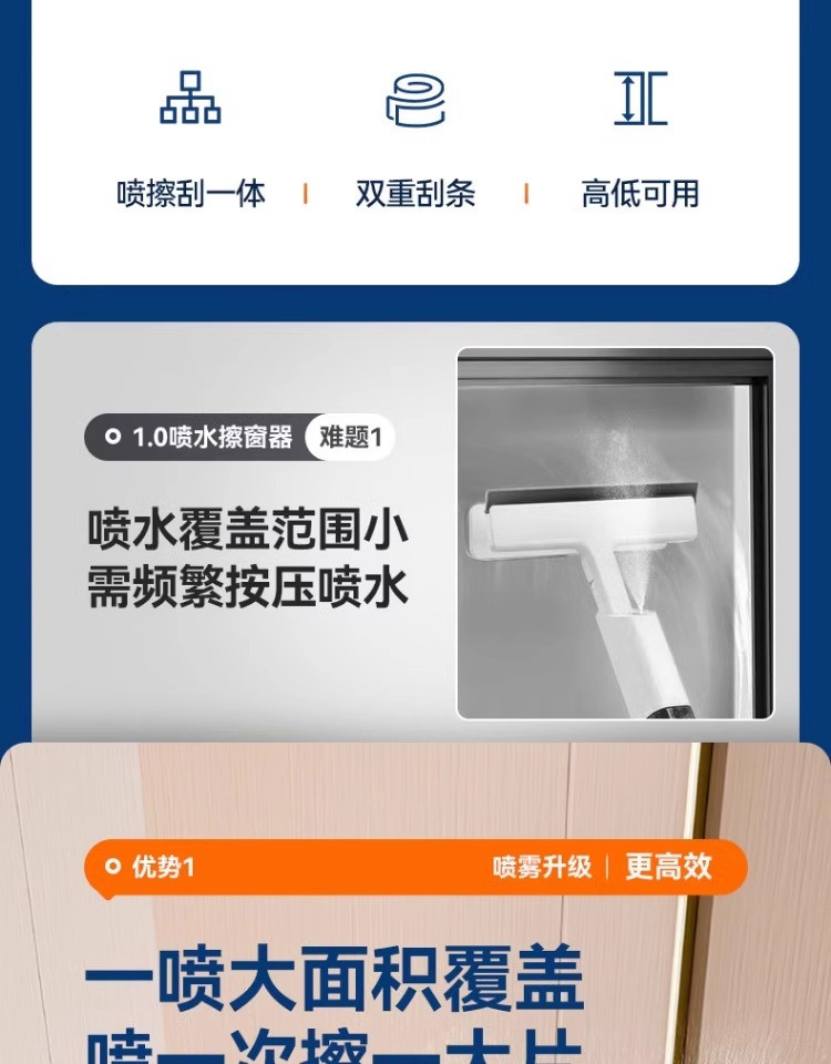 宝家洁 自带喷水壶33cm喷雾玻璃擦窗器