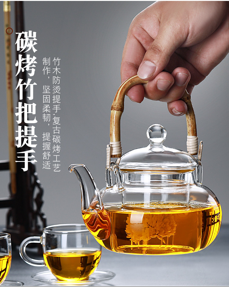 友亦思 茶壶复古竹子把提梁壶