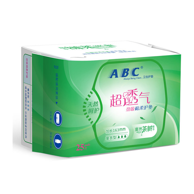 ABC 超吸棉超透气劲吸绵柔护垫163mm*25片/包（0029）